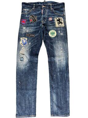 Dsquared2 Caten Twins Slim Patchwork Skater Stretch Denim Jeans men's 34x32.5